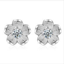 Trendy Silver Plated Earrings For Women Jewelry Charm Crystal Flower Female Stud Earrings Girl Lady Christmas Gift 2024 - buy cheap