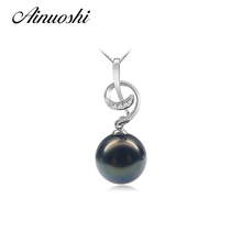 AINUOSHI Luxury 925 Sterling Silver Women Necklace Pendants Natural Tahitian Black Pearls 10.5-11mm Round Pearl Lovely Pendants 2024 - buy cheap