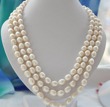 Collar de perlas naturales de 9 a 10mm, joyería nupcial con gancho, arroz blanco, perlas cultivadas en agua dulce, joyería natural 2024 - compra barato