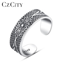 CZCITY-anillo ajustable para mujer, de Plata de Ley 925, diseño de flor en relieve, Retro, tallado de anillo, S925 2024 - compra barato