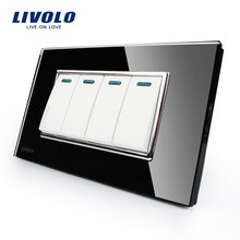 Livolo Manufacturer Luxury Black Crystal Glass Panel, 4 Gangs 2 Way, Push Button Switch, VL-C3K4S-82 2024 - buy cheap