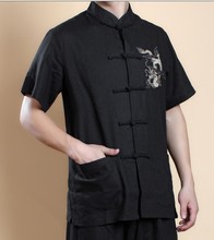 Camiseta masculina kung fu, estilo chinês, preta, manga curta, bordada, vintage, tamanho de vestuário, p, m, g, gg 2024 - compre barato
