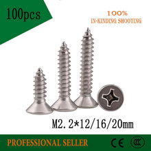 Tornillos autorroscantes de cabeza avellanada, de acero inoxidable 100, M2.2 x 12/16/20mm, GB846, 304 piezas 2024 - compra barato