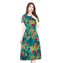 2019 Women Summer Print Dress Middle-aged Plus Size 5XL Casual O-neck Long Dress Elegant Short Sleeves Cotton Mother Dresses 2024 - buy cheap