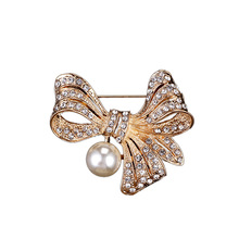 OneckOha Rhinestone Bow Tie Brooches Simulated Pearl Bowknot Pin Garment Accessories 2024 - buy cheap