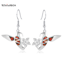Special Bird Flower design Earrings for women orange Fire Opal Silver Stamped Dangle Earrings Zirconia Fashion Jewelry OE436 2024 - buy cheap