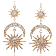 Luxury Sun Moon Drop Earrings Shiny Rhinestone Ear Dangle Boho Statement Jewelry 2024 - buy cheap