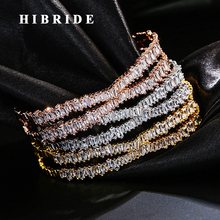 HIBRIDE New Luxury Cubic Zircon Baguette Women Cuff Bangle & Bracelets For Bridal Pulseras Mujer Jewelry B-139 2024 - buy cheap