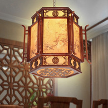 Chinese style coffee wood art Chandelier Through-carved yellow parchment indoor E27 LED lamp for porch&corridor&porch MYR050 2024 - buy cheap