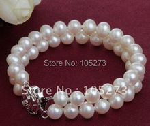 Joyería de perlas AA 6-7 MM 2 filas Color blanco genuino perla de agua dulce pulsera de moda para mujer joyería envío gratis 2024 - compra barato