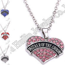 rhodium plated studded with sparkling crystals MATRON OF HONOR/MOM/MOTHER OF THE BRIDE/MOTHER OF THE GROOMheart pendant necklace 2024 - buy cheap