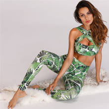 2Pcs Women's Yoga Sets Leaf Print Fitness Sport Running Pants Leggings Gym Workout Sports Suit Female Tracksuit Sportswear 2024 - buy cheap