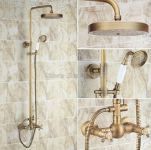 Bathroom Antique Brass Rain Shower Faucet Set with Handheld Shower Head / Wall Mounted Dual Handles Mixer Tap Wrs092 2024 - buy cheap