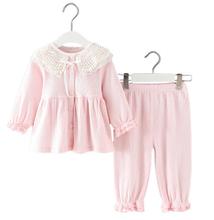 Conjunto de ropa de encaje para bebé niña, ropa para recién nacido Niño pequeño con lazo, camiseta + Pantalones, conjunto de 2 uds. De 0 a 24M 2024 - compra barato