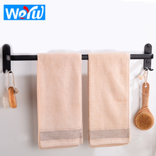 Towel Bar Black Wall Mounted Bathroom Towel Rack Hanging Holder with Hooks Aluminum Clothes Towel Holder Storage Rail Shelf 2024 - buy cheap
