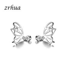 ZRHUA-Pendientes de plata de ley 925 con forma de mariposa para mujer y niña, joyería elegante, joyería de circón 2024 - compra barato