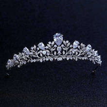 Top Quality Wedding Bridal Bridesmaid Flower Cubic Zirconia Girls white plated zircon tiara crown / headband For Prom 2024 - buy cheap