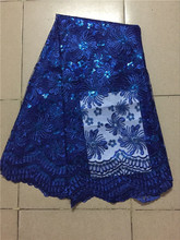 Azul Real Africana de encaje tejido brillante de alta calidad de red francés encaje con lentejuelas de tela de vestido 2018 último 5 yarda/lote 2024 - compra barato