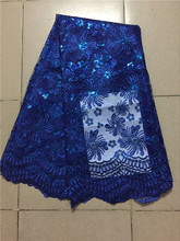 Royal Blue african lace glitter fabric high quality french net lace with sequins luxury dress fabric 2018 latest 5yard/lot 2024 - buy cheap