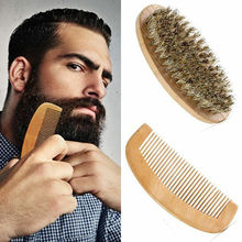Natural Boar Bristle Beard Men Mustache Brush Military Wood Handle Comb Newest 2024 - buy cheap