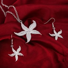 Cute Starfish Design Big Pendant Necklace Silver Plated Brilliant Dress Accessory Gentle Women Banquet Jewelry Set 2024 - buy cheap