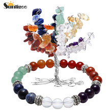 Sunligoo 7 Chakra Healing Crystal Tumbled Stones Lucky Mini Money Tree Decor With 7 Chakra Healing Crystal Balance Bracelet Set 2024 - buy cheap