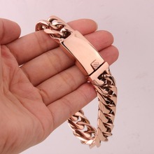 Pulsera de cadena de oro rosa y acero inoxidable para mujer y hombre, pulsera hecha a mano de 16mm, 7-11" 2024 - compra barato