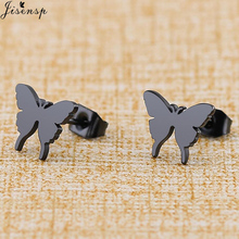 Jisensp Tiny Butterfly Earrings Black Stainless Steel Stud Earrings for Women Child Cartoon Cartilage Ear Studs pendientes mujer 2024 - buy cheap