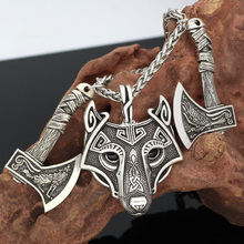 Viking amulet nordic rune odin raven wolf head pendant necklace with gift bag 2024 - buy cheap
