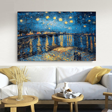 Elegante noche estrellada de Poetry en el río Rhone de Vincent Van Gogh, famoso artista, imagen de pared, lienzo de pintura 2024 - compra barato