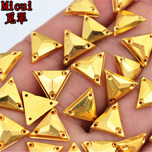 Micui 100 peças strass cor dourada 11mm triangl costura em cristais acrílicos pedra costura plana apliques para artesanato roupas mc78 2024 - compre barato