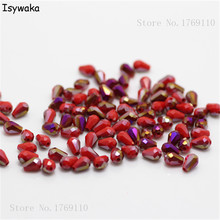 Isywaka 100pcs Solid Red Purple Color Faceted Teardrop Beads Austria Crystal Beads Glass Beads Loose Spacer Bead for DIY  3x5mm 2024 - купить недорого