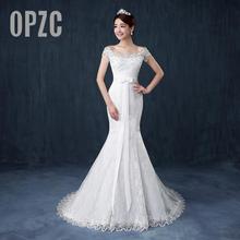 Free shipping High-grade Mermaid court train wedding dresses 2020 New Design White Lace Princess Beading Frock Bridal Ball Gowns 2024 - buy cheap