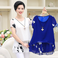 Large Size Women Short Sleeve Chiffon Shirts Mother Double-deck Blouses Fashion Flower Print Tops Pullover Plus Size XL-4XL W919 2024 - buy cheap