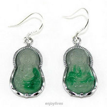 Hot sale Free Shipping>>>>Green stone Kwan-yin Bodhisattva Amulet White stone Hook Earrings 2024 - buy cheap