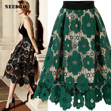 NEEDBO Fashion Midi Skirts For Women Summer Long High Waist Skirt Lace Flower Women Skirts A Line Casual Elegant Skirts Female 2024 - buy cheap