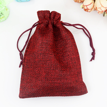 Sacos de juta vermelho escuro 10*14cm, 50 peças, cordão bonito, saco de presente de casamento, uso em joias, saco de embalar, sacos de linho de armazenamento 2024 - compre barato