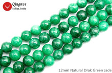 Qingmos Natural 12mm Round Drak Green Jades Stone Loose Beads for Jewelry Making Necklace Bracelet Earring DIY 15" los812 2024 - buy cheap