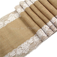 5Pcs 30x275cm   Rustic Burlap Lace Hessian Table Runner Natural Jute For Wedding Decoration 12x108"  ( white ) AA7923 2024 - buy cheap