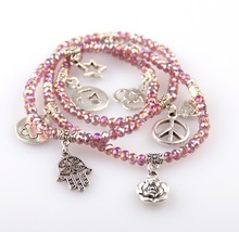 FREE SHIPPING SPARKLING 4mm minni Crystal glass beads bracelet with peace,bear,flower charm pendant women bracelet or necklace 2024 - buy cheap