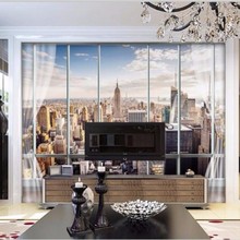 Beibehang de papeles de pared de fotos 3D estéreo mural moderno falso windows sofá cama habitación Nueva York papel pintado para paredes 3d 2024 - compra barato