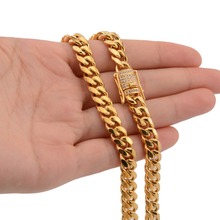 Joyería de moda de 8mm para hombre y mujer, collar o pulsera con diseño de cristal dorado de acero inoxidable 316L, cadena cubana de Miami, 7-40" 2024 - compra barato