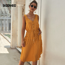 SINGRAIN Women Polka Dot Chiffon Dress Summer Plus Size Beach Midi Long Dress Holiday Bohemian Pocket Sleeveless Print Sundress 2024 - buy cheap