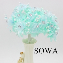 12pcs/lot Length 110mm White Mulberry Fabric Flower Bouquet/Wire Stem/ Wedding Decoration Scrapbooking Artificial Fabric Flower 2024 - buy cheap