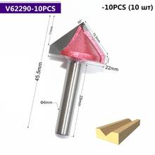 6mm * 22mm * 90Degree-10pcs, Envío Gratis CNC grabado carpintería fresadora, fresa de carburo sólido de tungsteno, 3D V Router Bit 2024 - compra barato