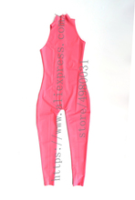Macacão feminino apertado, rosa, de látex, sem mangas, body apertado com zíper traseiro, decoração 2024 - compre barato