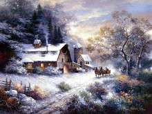 free shipping classical snow country house carriage scenery canvas prints oil painting printed on canvas decoration picture 2024 - buy cheap