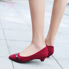 Korean sweet style sexy pointed toe flock women's pumps fashion belt buckle slip-on blue red black low with woman shoes 2024 - buy cheap