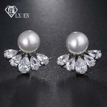 LXOEN Elegant Druzy Round Simulated Pearl Earrings With AAA Zircon Marquise Studs Ear Silver Color Stud Earrings Jewelry Gift 2024 - buy cheap