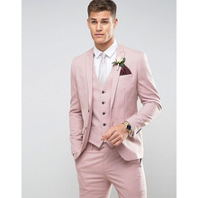 Tailor Made Pink Men Suits Slim Fit Groom Prom Party Blazer Costume Marriage Homme 3 Piece Male Tuxedo Jacket+Pants+Vest Ternos 2024 - buy cheap